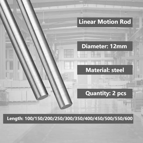 2Pcs 12mm x 550mm Linear Rail Rod Shafts shown in a warehouse, made of chrome plated C45 carbon steel, for CNC and 3D printers.