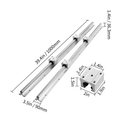 Linear Rail, 2 Set SBR20-1000mm, Linear Slide Rail and 4 PCS SBR20UU Bearing Block Linear Slide Guide for Automated Machines and Equipments