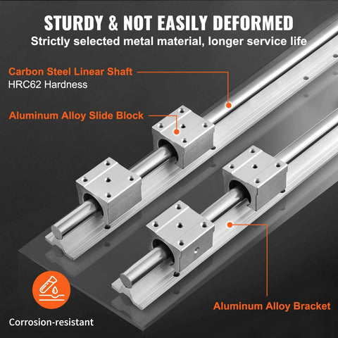 Image of Linear Rail, 2 Set SBR20-1000mm, Linear Slide Rail and 4 PCS SBR20UU Bearing Block Linear Slide Guide with aluminum and steel construction.