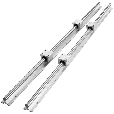 Linear Rail, 2 Set SBR20-1000mm with 4 PCS SBR20UU Bearing Block for Automated Machines, steel rails and aluminum housing visible