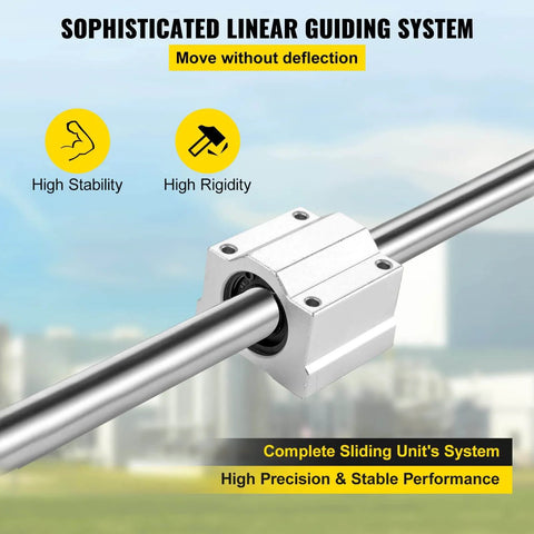 Linear Rail Slide 2PCs 20mm x 1200mm Linear Bearing Slide Set shown with block bearing and guide bar installed