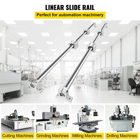 Linear Rail Slide 2PCs 20mm x 1200mm with 4Pcs Block Bearings SC20UU for CNC, shown in factory setting with automation machinery.
