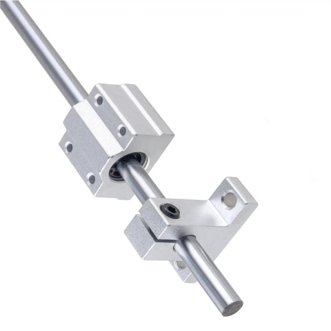 Two Pcs 20x1200mm Linear Shaft Optical Axis Kit with SK20 rail supports and SCS20UU slide blocks for CNC machines close-up view