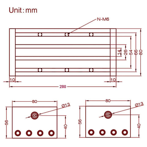 Technical drawing of 200mm Effective Travel Dual Optical Axis Manual Sliding Table with SFU1605 Ball Screw and Linear Rail Guide dimensions