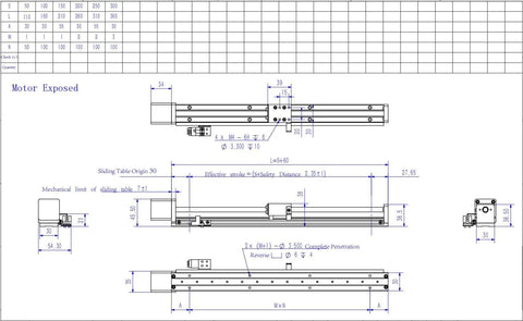 Technical drawings of Linear Stage Actuator Linear Stage Small Slide Guide CNC Screw Lead Motion Table Motorized Nema 14 Stepper Motor (50MM)