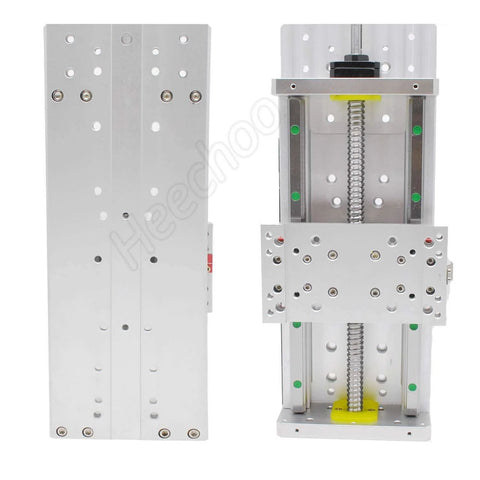 Front and side view of Heavy Duty Linear Stage Actuator 24Inch Ballscrew 1605 + HG15 Linear Rail Guide with Nema23 Motor Base for Z-Axis CNC