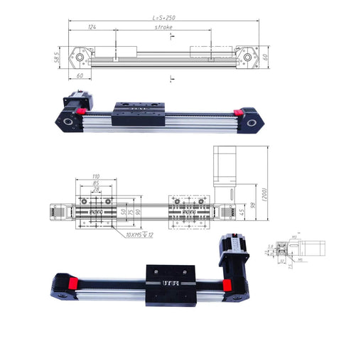 Linear Stage Linear Motion Guide Belt Drive Linear Actuator Table Nema 23 Stepper Servo Motor for CNC[900mm Stroke Work Size] diagram