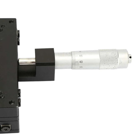 Close-up of ✝️ Linear Stage, SEMY100-AC 100 * 100 * 40mm Micrometer Manual Slide Table focusing on the micrometer for precise adjustments.