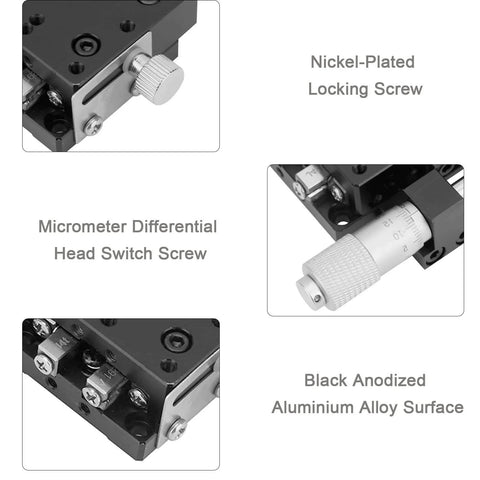 Image showing SEMX40-AS X Micrometer Linear Stages with nickel-plated locking screw, micrometer differential head, and black anodized finish.