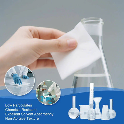 Using Lint Free Cleanroom Wipes 4x4 Inches 1200 Pack, Grade A 68GSM Cellulose Polyester Blend on lab equipment