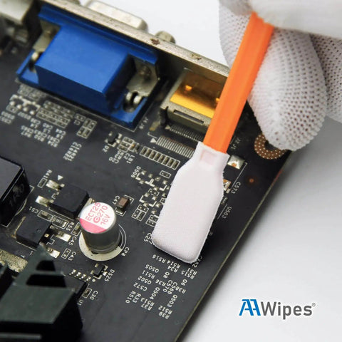 Using Lint Free Lab Swabs 4.8 Inch With Double Layer Knitted Microfiber Heads 12 Mm Wide on circuit board for cleanroom use