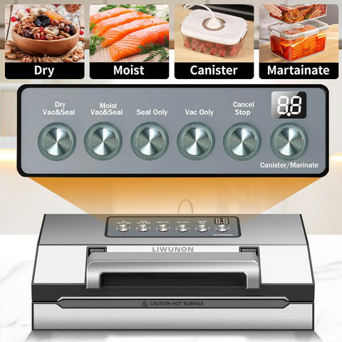 LIWUNON vacuum sealer, commercial full-automatic kitchen machine with double heat seal and built-in cutter