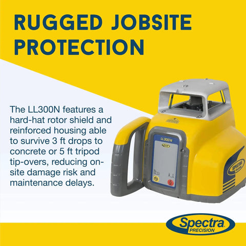 LL300N Self Leveling Rotary Laser Kit With HL450 Receiver Rugged IP66 Construction shown with hard-hat rotor shield