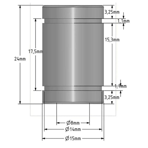 Technical diagram of a linear bearing 8x15x24mm for 3d printer cnc parts jgaurora a5/a5s/a1/a3s lm08uu bearing pack of 4pcs