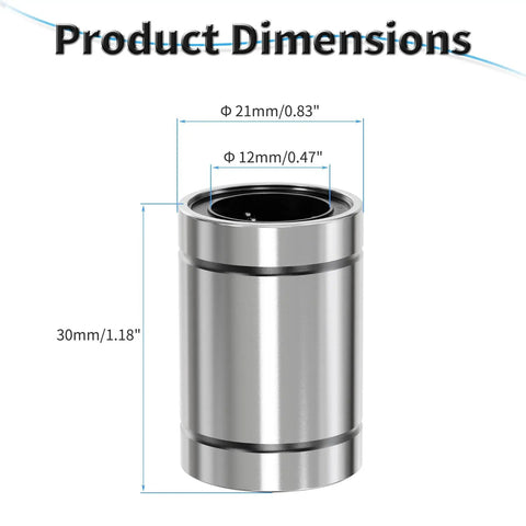 LM12UU Four Pack Linear Bearings For Smooth Precise Motion On 12mm Shafts With 21mm Outer Diameter And 30mm Length dimensions