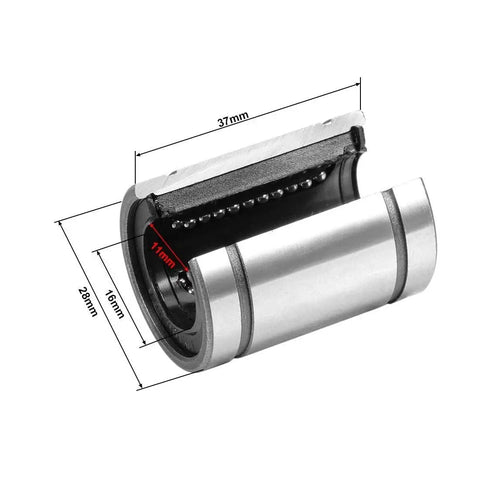Open Type Linear Ball Bearing LM16UUOP 16mm Bore 28mm Outer Diameter 37mm Length 4 Pack with labeled dimensions and open design.