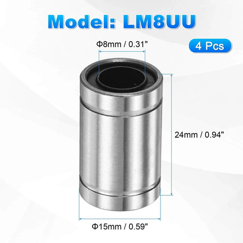✝️ LM8UU Linear Ball Bearings 8mm Bore Dia 15mm OD 24mm Length, 4 Pcs Linear Motion Bushing Double Side Rubber Sealed Rod Liner