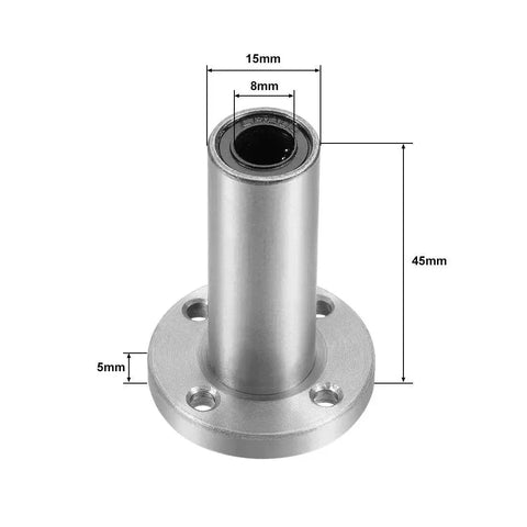 LM8UU Extra Long Round Flange Linear Ball Bearing Bushing with 8mm Bore, 15mm OD, 45mm Length, Sealed, Chromium Steel