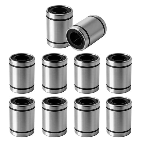 10 Pack LM8UU Linear Ball Bearings 8mm Bore Carbon Steel Double Sided Rubber Seals Nickel Plated Surface For CNC Machines And 3D Printers