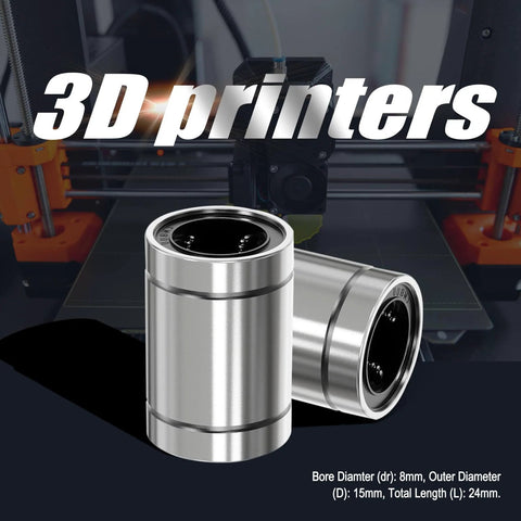 3D printer setup with 12Pcs LM8UU Linear Ball Bearings: 8mm Bore, 15mm OD, 24mm Length, Double Rubber Seals for CNC applications