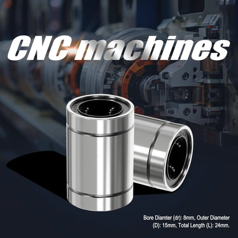 ✝️ 12Pcs LM8UU Linear Ball Bearings: 8mm Bore, 15mm OD, 24mm Length, ideal for CNC machines, shown with industrial background
