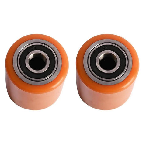 2 PCS Load Wheel Kit compatible with Big Joe E30 and EZ30 pallet jack models, replaces part 1115-133000-40, two orange load wheels