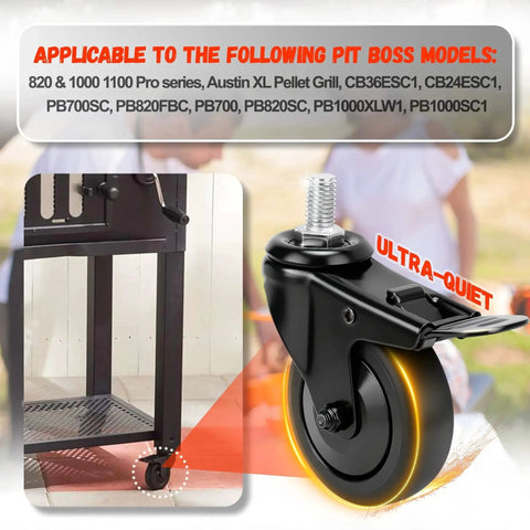 2-Pack 3-Inch Locking Caster Wheels Replacement For Pellet Grills Pro Series 1100 1600 II 850 Navigator Austin XL 820 Louisiana Grill Stem Caster For Pit Boss Durable Heavy Duty Construction For Long Life And Easy Installation