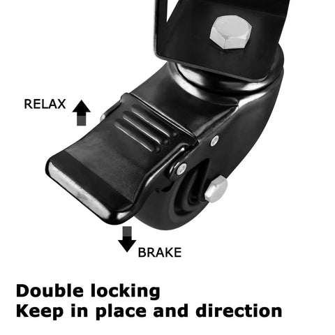Close-up of a 3-inch heavy duty locking caster wheel with brake for storage racks, highlighting double locking mechanism.