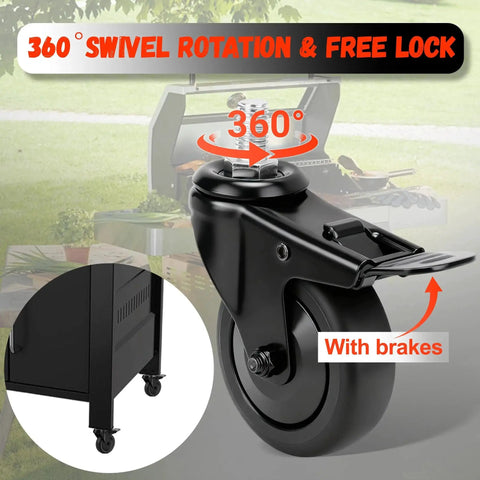 2-Pack 3-Inch Locking Caster Wheels Replacement For Pellet Grills Pro Series 1100 1600 II 850 Navigator Austin XL 820