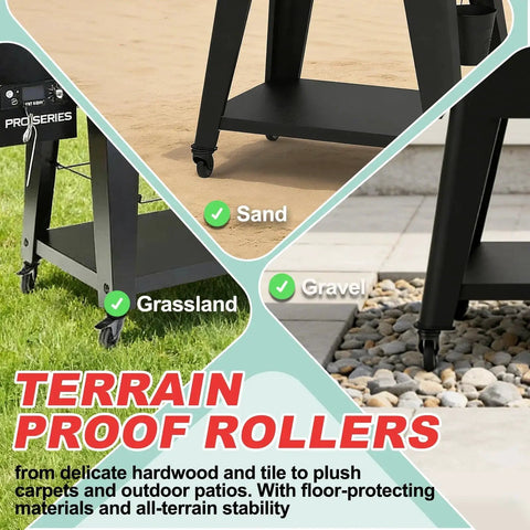 3 Inch Locking Caster Wheels 2 Pack Replacement Stem Casters for Pellet Smokers and Grills on various terrains.