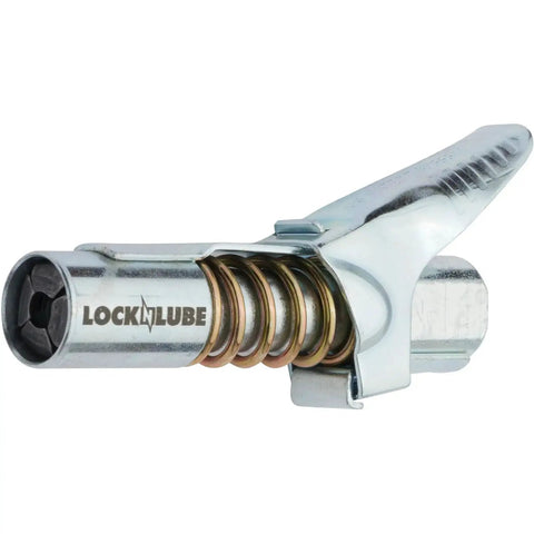 Locking Grease Gun Coupler That Clamps On And Stays Put, Prevents Leaks While You Grease Zerk Fittings, 10000 PSI Rated, Rebuildable Tool