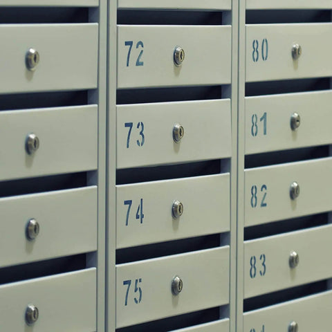 Front view of mailboxes with keyed different mailbox cam lock five eighths inch cylinder for cabinets and file drawers three quarter inch diameter zinc alloy drawer lock