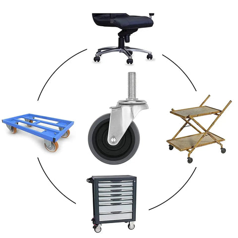 Locking Stem Caster Wheels Set Of Four Three Inch Heavy Duty Swivel Castors With Five Sixteenth Inch Stem Diameter And One And A Half Inch Stem Length Gray Finish Side Lock Brake 150 Lb Load Per Wheel 600 Lb Total Capacity with various uses.