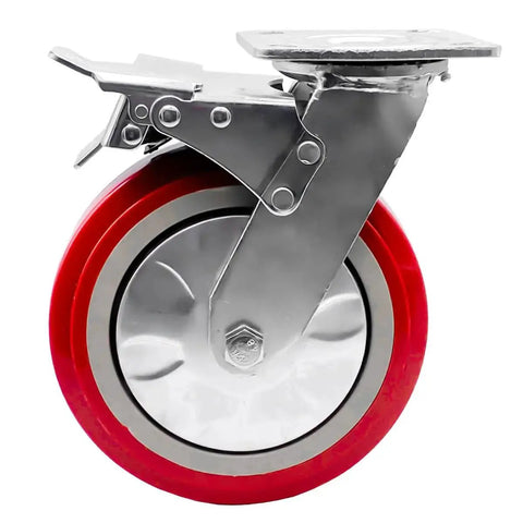 Heavy Duty 8 Inch By 2 Inch Locking Swivel Caster Set Of Four With Polyurethane On Polyolefin Core, side view
