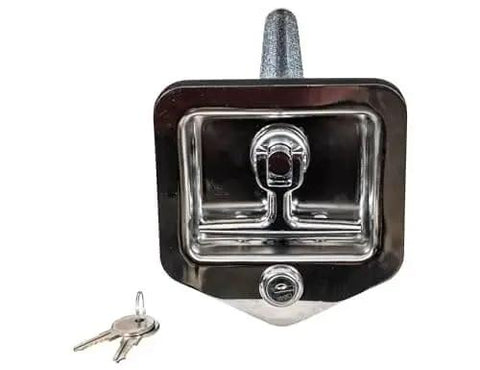 Locking T-Handle Latch In Polished Stainless Steel With Gasket And Blind Studs Flush Mount Includes Two Keys And Adjustable Cam