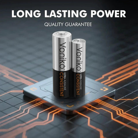 AA And AAA Battery Combo Pack 48 Count 24 AA 24 AAA Alkaline 1.5V Shelf Life batteries on circuit background