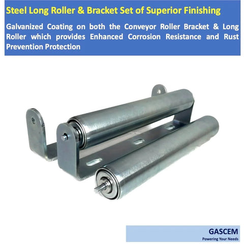 Pack of 2 Long Roller and Bracket Set 10 Inch BF 1.5 Inch Diameter Galvanized Steel Conveyor Rollers for Woodworking Roller Stands