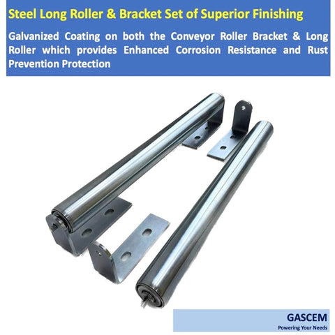 Long Roller with Bracket Set 16 Inch Length 1.5 Inch Diameter Galvanized Steel Rollers with Mounting Brackets Pack of 2