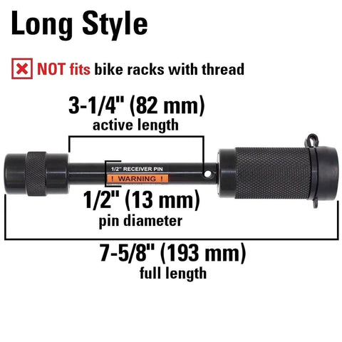 Keyed Alike One Half Inch Trailer Hitch Lock Pin With Three And A Quarter Inch Span For Class I And II Hitches And Bike Racks