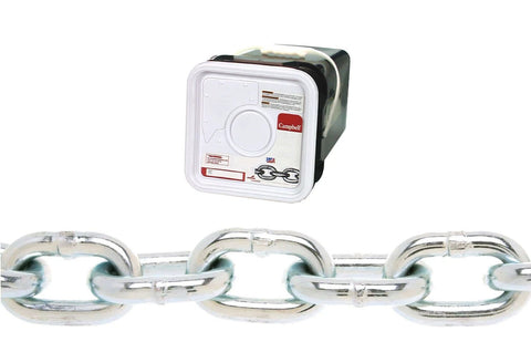0143626 System 3 Grade 30 Low Carbon Steel Proof Coil Chain in Square Pail, Zinc Plated, 3/8" 0.37" Diameter, 45' Length, 2650 lbs Load Capacity
