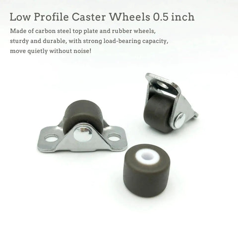 Mini Fixed Caster Wheels 0.5 Inch Low Profile Rubber Set Of 8 Self Adhesive Plate Caster Wheels for Furniture Drawers