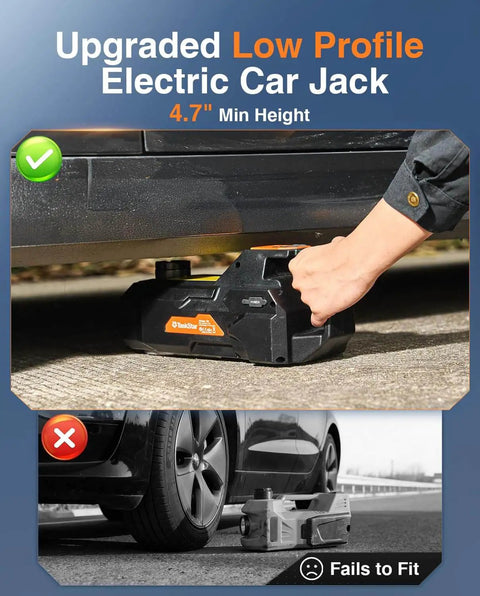 Low Profile 5 Ton 12V Electric Car Jack Kit With Built In Inflator LED Light And Wrench Ultra Low 4 Point 7 Inch Start Height For SUVs