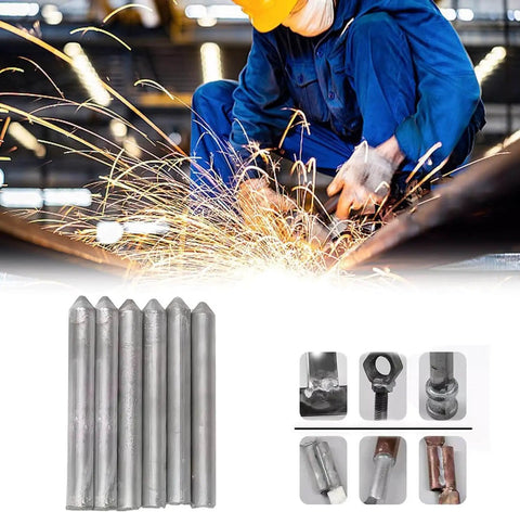 Welder using Six Piece Low Temperature Aluminum Welding Rod Set for easy melt and universal arc welding of aluminum alloys.