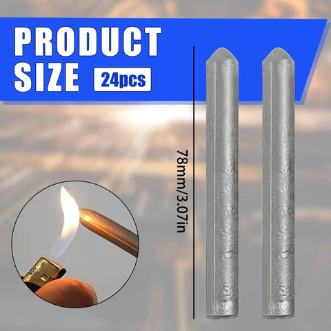 Low Temperature Universal Welding Rod Set 24 pcs, easy melt solder sticks shown with size 78mm, for aluminum, stainless steel, iron repairs.