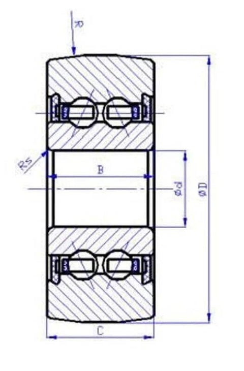 Technical drawing of ✝️ LR5201NPPU Track Roller Ball Bearing 12x35x15.9 LR5201-2RS, illustrating dimensions and internal structure.