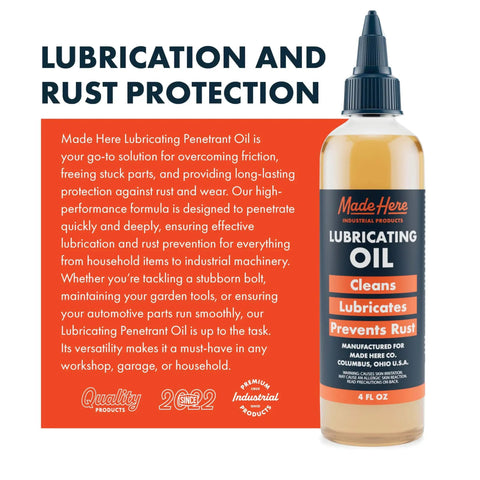 Multi-Use Lubricating Penetrant Oil 4oz for Home Auto and Industrial Jobs with Deep Penetration to Free Stuck Parts, Prevent Rust