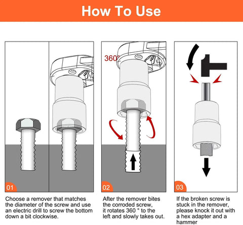 Infographic showing how to use the Nine Piece Lug Nut Extractor Set With One Half Inch Drive Bolt Remover Sockets for damaged screws.