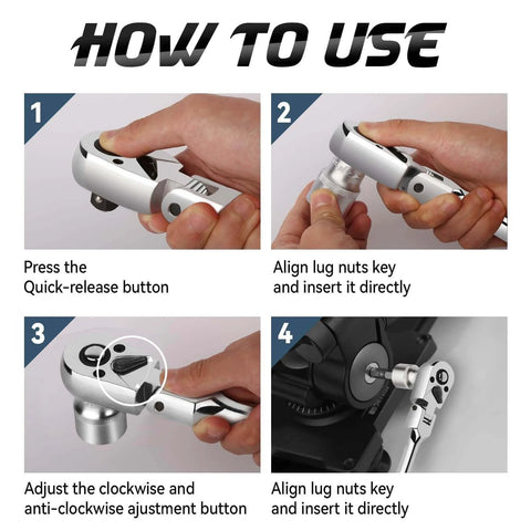 Instructional image showing how to use a quick-release tool, including steps for pressing buttons and adjusting settings.