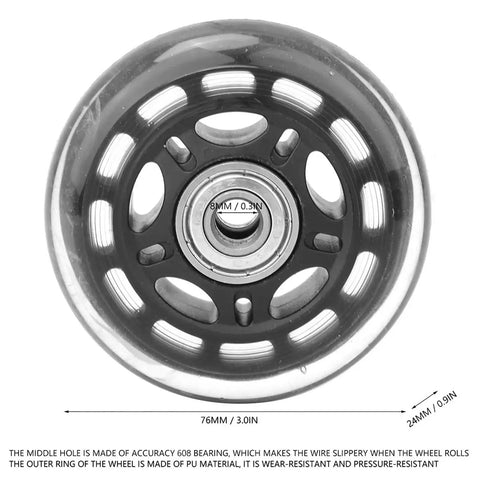 3 Inch Luggage Caster Replacement Wheel With 608ZZ Bearings, Silent PU Wheel For Suitcases, front view showing 3 inch diameter