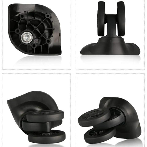 Silent Connected Spinner Wheels For Luggage Replacement, durable plastic wheel set, DIY install kit, four pieces, front view.